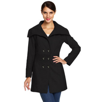 Cyber ACEVOG Women Fashion Slim Casual Envelope Collar Double Breasted Wool Blend Trench Coat(Black)  