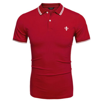 Cyber COOFANDY Men Casual Turn Down Collar Short Sleeve Slim Fit Polo Shirt T Shirt Tops (Red) - intl  