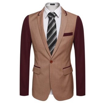 Cyber Coofandy Men Fashion Slim Fit Notch Lapel Long Sleeve Patchwork Casual One Button Blazer Jacket(brown)  