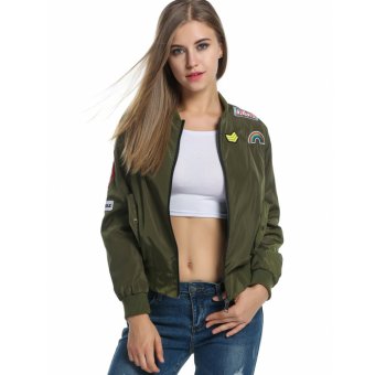 Cyber Fashion Women Appliques Zip Up Short Slim Bomber Jacket ( Amy Green ) - intl  