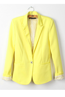 Cyber Fashion Women Candy Color Basic Coat Slim Blazer Yellow  