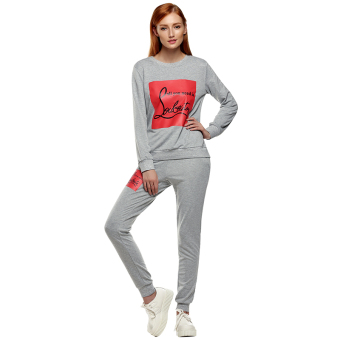 Cyber Finejo Autumn Winter Fashion Women Casual Sport O-neck Long Sleeve Hoodie Top And Pant Two Piece ( Grey )  