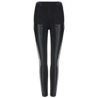 Cyber Finejo Cool Fashion Women High Waist Leather Patchwork Autumn Pants (Black) - intl  