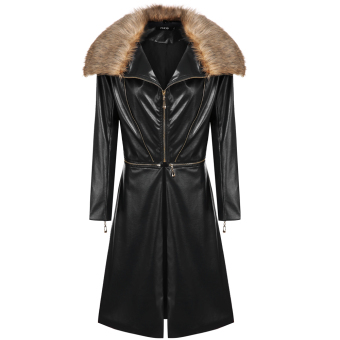 Cyber FINEJO Women Casual Detachable Fur Collar Removable Short/ Long Jacket Coat (Black)  
