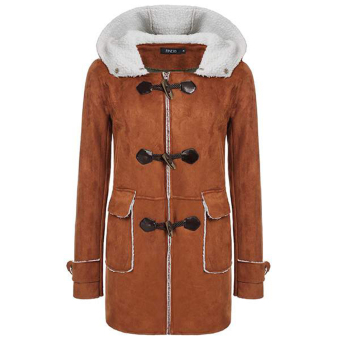 Cyber Finejo Women Hooded Loose Straight Long Solid Coat Jacket Outerwear (Brown) - intl  