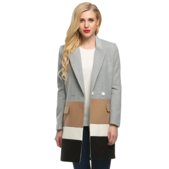 Cyber Finejo Women Lapel Long Sleeve Loose Wool Blend Splicing Long Coat Jacket Overcoat(Gray)  