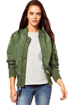 Cyber Ladies Sport Casual Classic Zip up Biker Jacket Baseball Jacket (Army Green)  