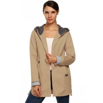 Cyber Meaneor Autumn Winter Fashion Women Hoddie long Sleeve Zip Trench Coat Jacket (Khaki)  