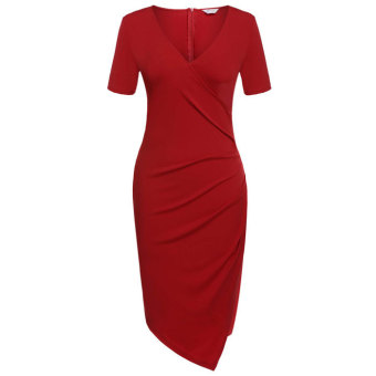 Cyber Meaneor Sexy Women V Neck Short Sleeve Bodycon Evening Party Irregular Summer Dress(red) - intl  