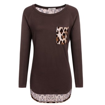 Cyber Meaneor Spring Autumn Fashion Women Long Sleeve Batwing Leopard Top Blouse (Dark Brown)  