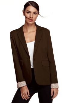 Cyber Meaneor Stylish Ladies Women Casual Formal Office Solid Suit One Button Blazer Roll-up Stripe Cuffs Tailoring Coat ( Brown )  