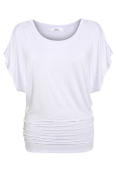 Cyber Meaneor Women Casual O-Neck Batwing Sleeve Loose Solid T-Shirt Blouse (White)  
