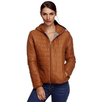 Cyber Meaneor Women Casual Solid Padded Coat Down Jacket Hoodie Outerwear (Coffee)  