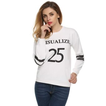 Cyber Meaneor Women O Neck Long Sleeve Letters Number Printing T-Shirt (White)  