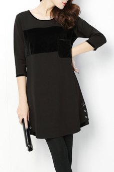 Cyber New Fashion Women Loose Long Sleeve Style Crew Neck Dress Casual Dress Warm Dress (Black)  