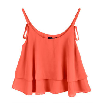 Cyber New Fashion Women's Sleeveless O-Neck Spaghetti Strap Sexy Loose Double Chiffon Blouse(Rose Red)  