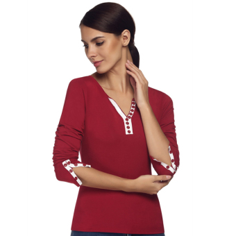 Cyber New Stylish Zeagoo Women Casual Long Sleeve V Neck Front Button Solid Shirt Tops  
