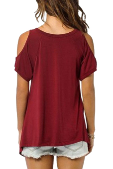 Cyber Sexy Women Casual V-Neck Off Shoulder T-Shirt Short Sleeve Solid Stretch T-Shirt Tops ( Red )  