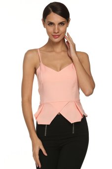 Cyber Stylish ANGVNS Women Casual Spaghetti Strap V Neck Backless Solid Blouse ( Pink )  