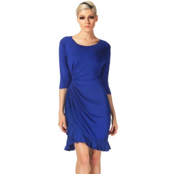 Cyber Stylish Women's Half Sleeve O-Neck Sexy Slim Pleated Waist Ruffles Dress(blue) - intl  