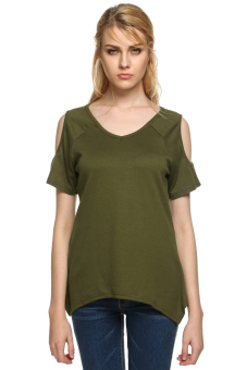 Cyber Women Casual Off Shoulder Short Sleeve T-shirt (Amy Green)  