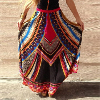 Cyber Women Casual Print High Waist Pleated Beach Long Maxi Skirt ( Multicolor ) - intl  