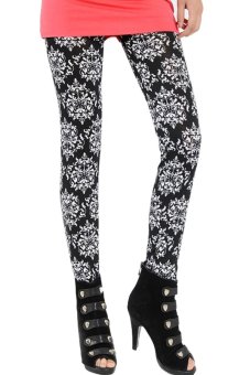 Cyber Women Elastic Printing Stretch Skinny Leggings (Black)  