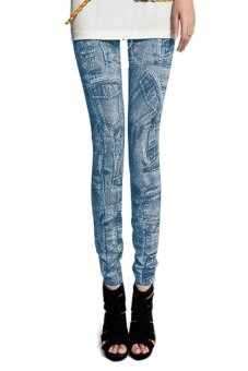 Cyber Women Fashion Jeggings Stretch Skinny Leggings Tights Pencil Pants Casual Pocket Pattern Jeans (Blue)  