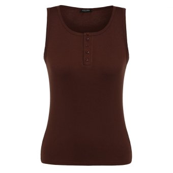 Cyber Women Girl's Sleeveless Button Solid Slim Tank Top 13 Colors ( Brown )  