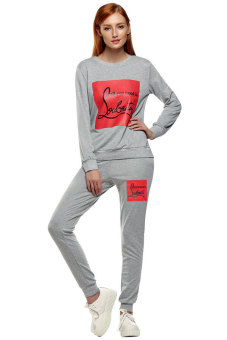 Cyber Women Letters Print Sportswear Tracksuits Casual Sweatshirts Hoodie + Pants 2PCS Set (Grey) (Intl)  