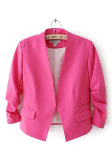 Cyber Women OL Style Candy Color Thin Suit Outerwear 3/4 sleeve Coat Casual Blazer Rose Red  