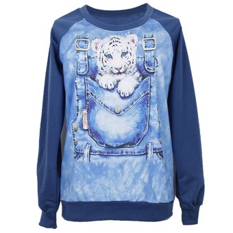 Cyber Women Printed Space Pullovers Sweatshirts Tiger / Lion / Cross 3D Animal Sweaters Top  