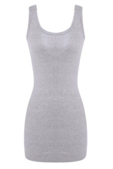 Cyber Women Sleeveless O-Neck Slim Vest Bodycon Mini Dress Gray  