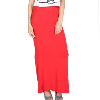 Cyber Women Solid Maxi Skirt Long Full Length High waist Fold over ( Red ) (Intl)  