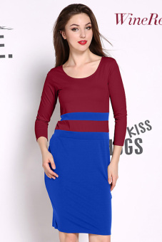 Cyber Women's Elegant Office Pencil Classic Business Shift Bodycon Casual Dress Wine Red  