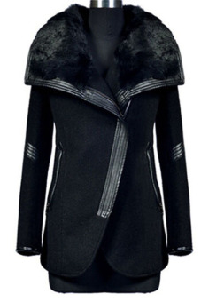 Cyber Women's Fur Collar Thick Warm Zipper Jacket (Black)  