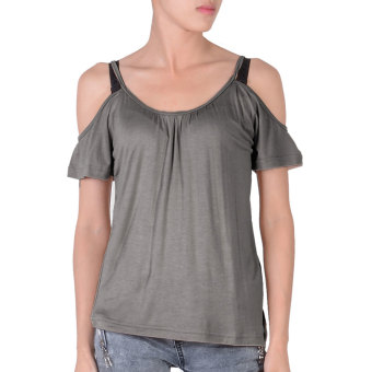 Cyber Women's Girl Japan Style Hollow Shoulder T Shirt Blouse Tops (Grey)  