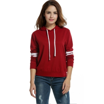Cyber Women's Long Sleeve Drawstring Hooded Pullover Casual Sweatshirt Hoodie ( Wine Red ) - intl  