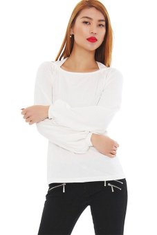 Cyber Women's Long Sleeve Halter Bodycon O-neck Solid Casual Shirt Blouse Tops ( White )  