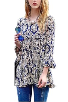 Cyber Women's Long Sleeve O-neck Loose Casual All-match Tops T-shirt Blouse ( Blue )  