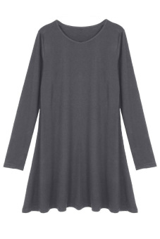 Cyber Women's Long Sleeve O-neck Loose Casual Party Dress Mini Dresses (Grey)  