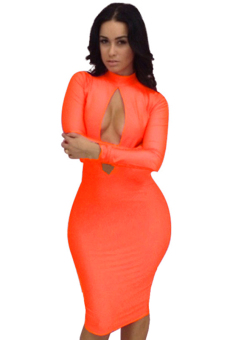 Cyber Women's Sexy Clubwear Outfit O neck Long Sleeve Slim Bandage Bodycon Dress ( Orange )  