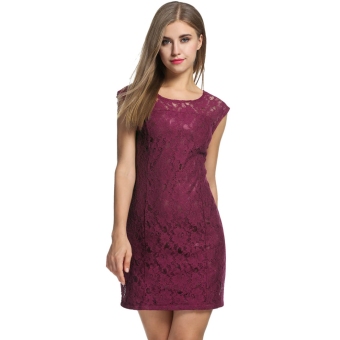 Cyber Women's Sleeveless Lace Bodycon Party Cocktail Mini Pencil Dress ( Red ) - intl  