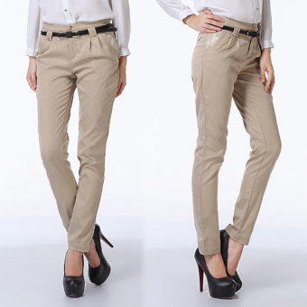 Cyber Women's Slim Pencil Pants Casual Long Trousers ( Apricot ) - intl  