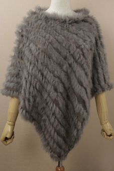 Cyber Women's Soft Knitted Genuine Fur Poncho Jacket Coats (Grey)  