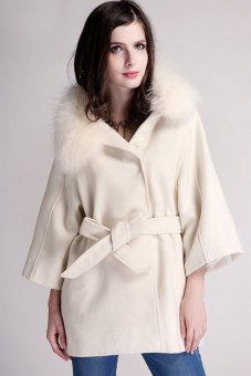 Cyber Women's Warm Thickening Faux Fur Collar Casual Loose Hooded Overcoat (White)  