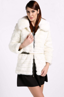 Cyber Women's Winter Wedding Faux Fur Coat Long Jacket Outwear Parka Overcoat (White)  