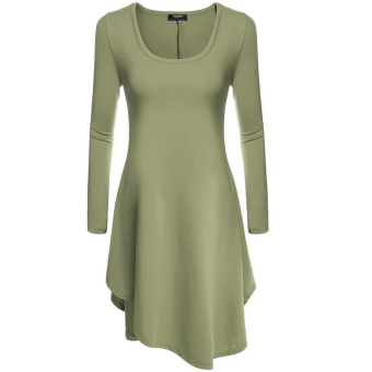 Cyber Zeagoo Casual Long Sleeve Loose Irregular Mini Dress (Army Green) - intl  