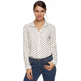 Cyber Zeagoo Casual Women Lapel Long Sleeve Dot Shirt Tops OL Work Wear ( White )  