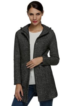 Cyber Zeagoo Cool Lady Wool Blend Long Hoodies Coat Outerwear Overcoat (Black)  